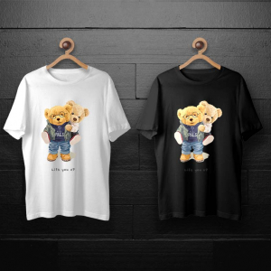 طرح لایه باز خرس تدی با هودی سرمه ای و شلوار لی برای چاپ روی انواع تیشرت